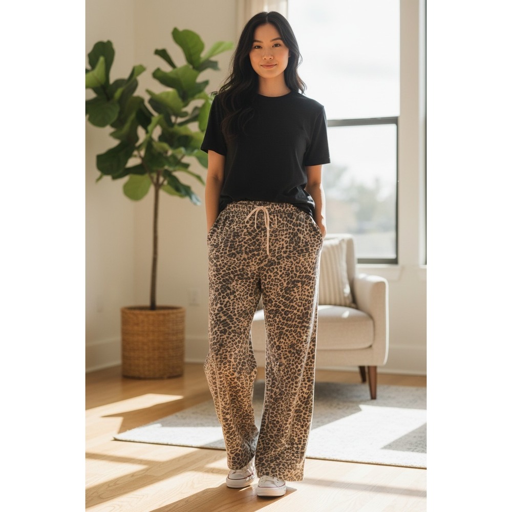 Z Supply Leopard Print Pants in Black and Tan